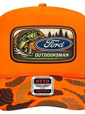 Ford Orange Outdoorsman Trucker Hat with Camouflage Bill